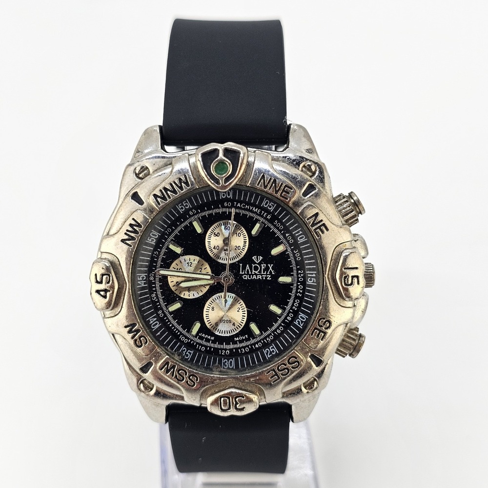Men's Watch 42MM Analog Black Dial New Black Plastic Bands New Battery